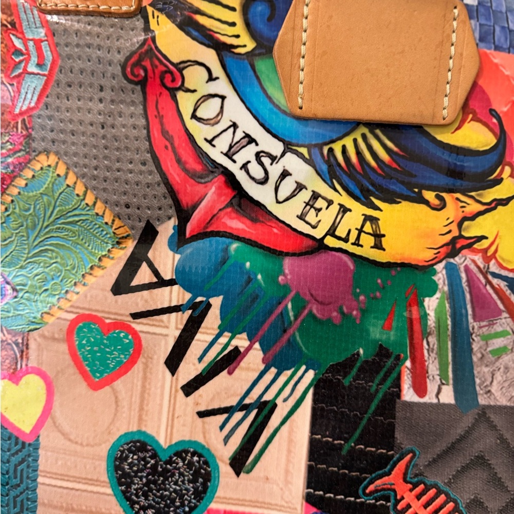 Consuela Multicolor Patchwork Tote with Striped H… - image 2